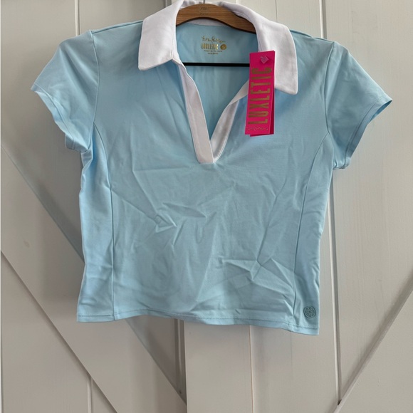 Lilly Pulitzer Luxletic x Meryl Imara Crop Polo UPF50+ Hydra Blue - Picture 3 of 6